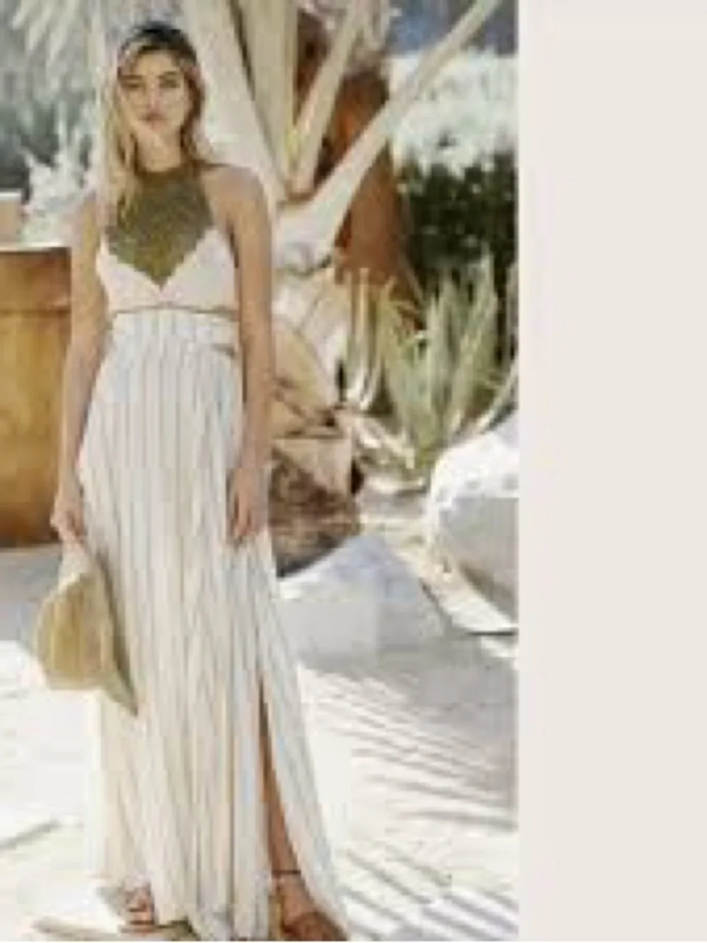 Free People Cream Maxi Dress with Olive Bodice